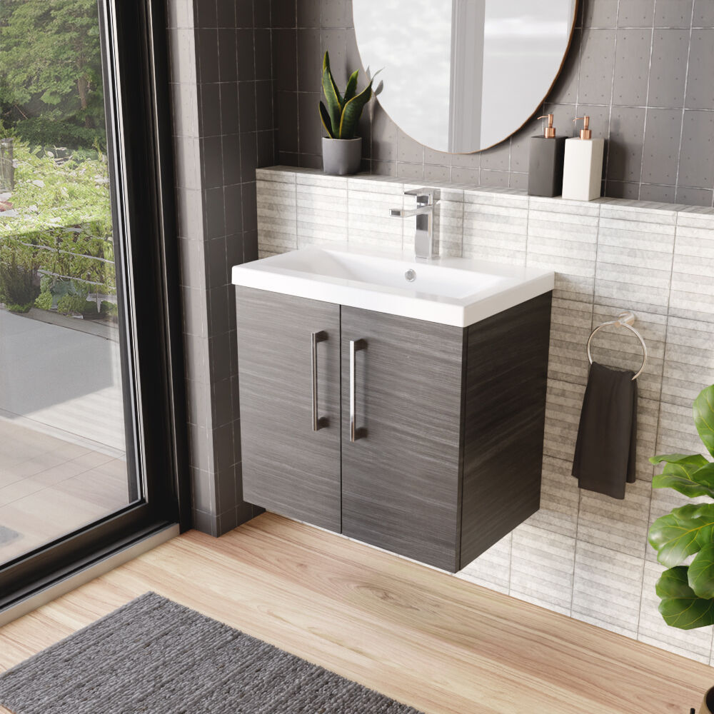 [BFLE5233A] Bramshall Contemporary 2 Door Wall Hung Vanity Basin Unit with Mid-Edge Basin, Choice of Size and Colour - Lifestyle 3