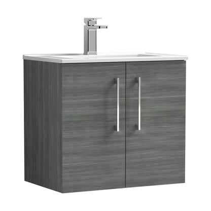 [BFLE5233B] Balterley  Contemporary Bathroom 2 Soft Close Door & Minimalist Wall Hung Vanity Unit Basin, Anthracite Woodgrain, 600mm - Cutout