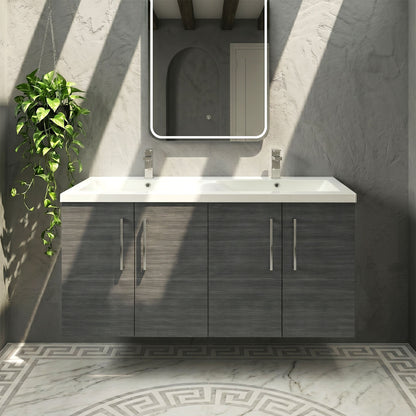 [BFLE523F2] Balterley Level 1200mm Wall Hung 4-Door Vanity Unit with Double Basin for Modern Bathroom Storage - Gloss White - Silo