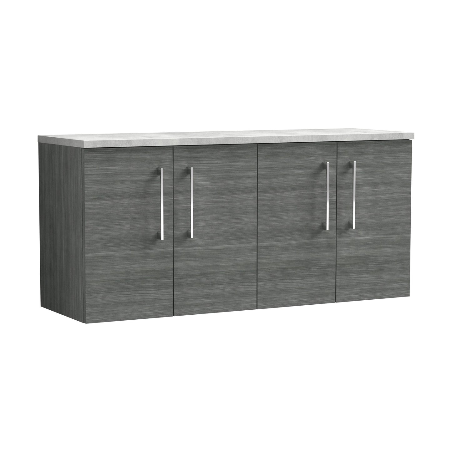 [BFLE523LBG2] Balterley Level 1200mm Wall Hung 4 Door Vanity Unit with Laminate Worktop for Contemporary Bathroom Storage - Anthracite Woodgrain - Cutout