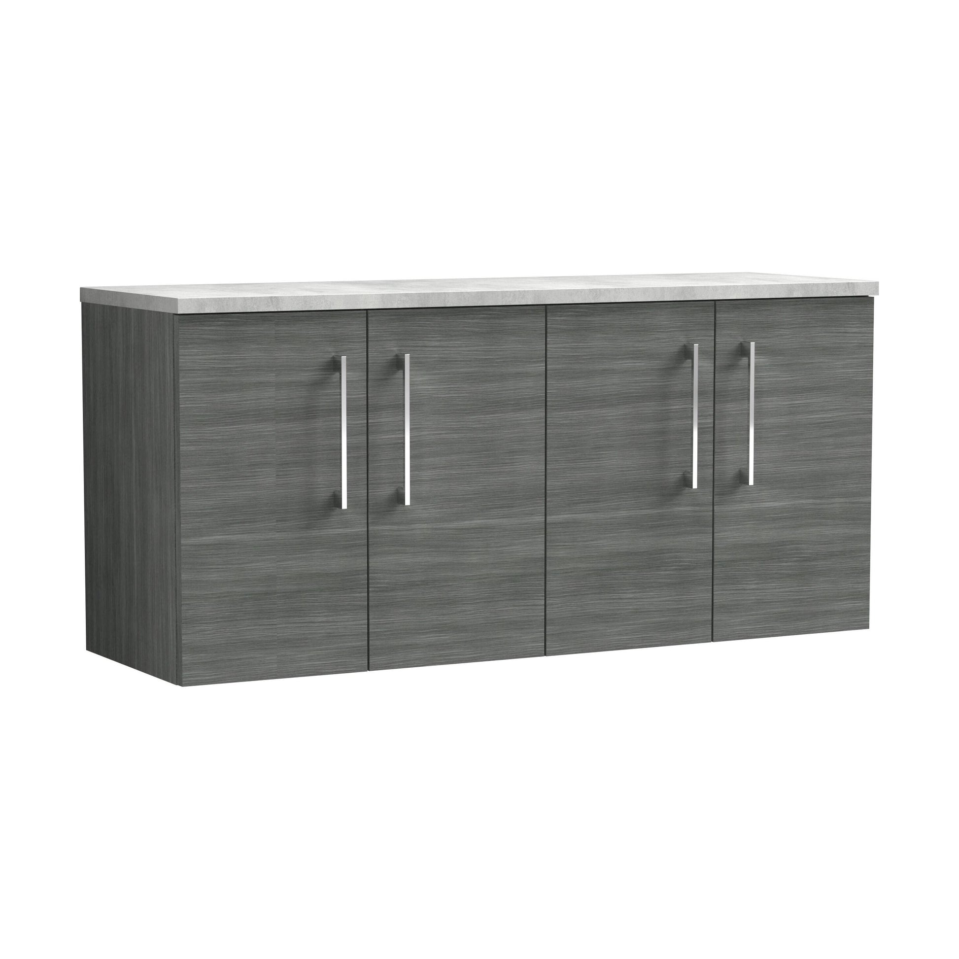 [BFLE523LBG2] Balterley Level 1200mm Wall Hung 4 Door Vanity Unit with Laminate Worktop for Contemporary Bathroom Storage - Anthracite Woodgrain - Cutout