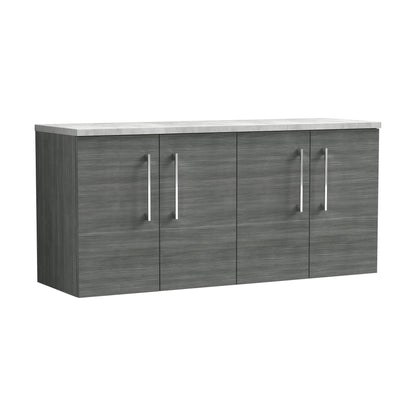[BFLE523LBG2] Balterley Level 1200mm Wall Hung 4 Door Vanity Unit with Laminate Worktop for Contemporary Bathroom Storage - Anthracite Woodgrain - Cutout