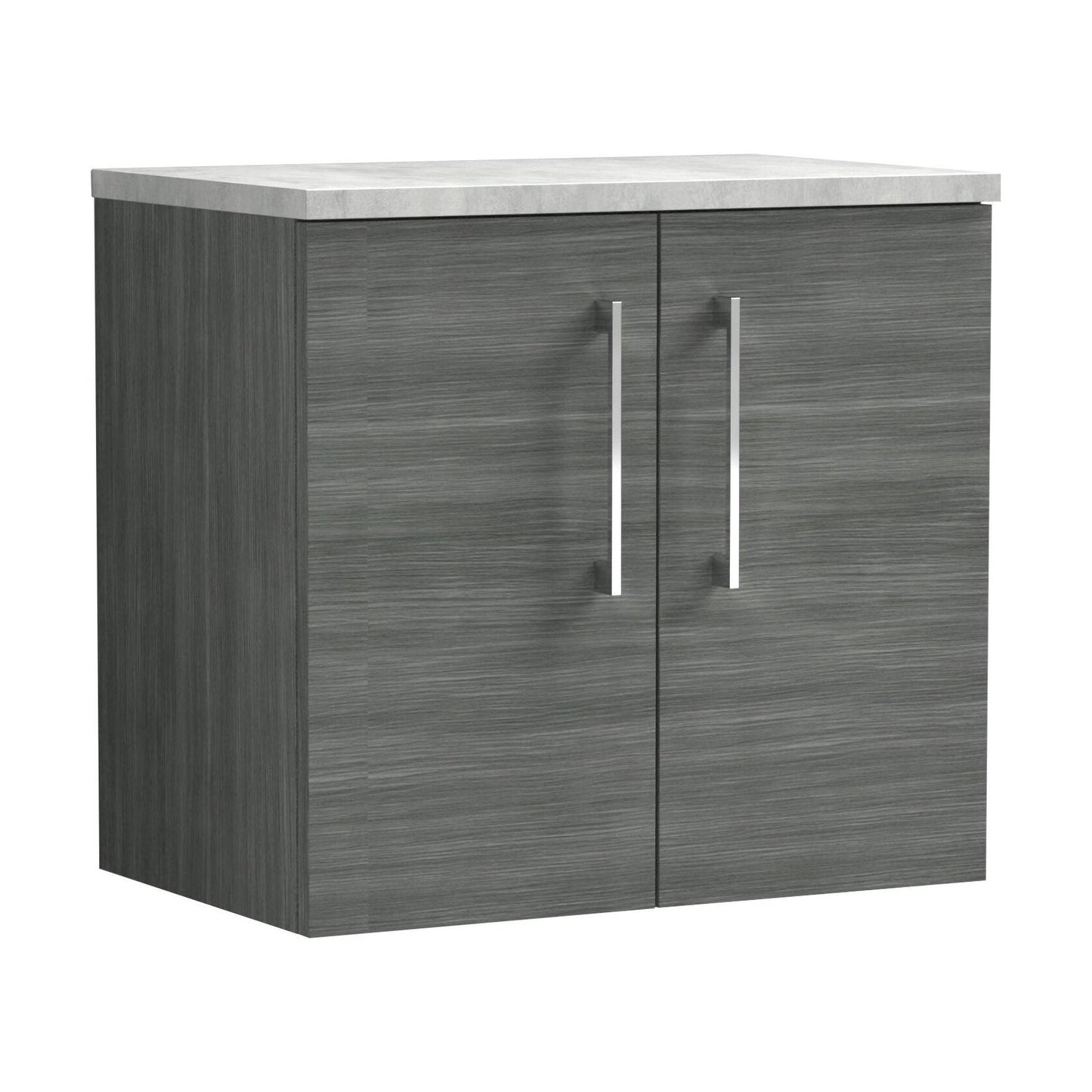 [BFLE523LBG] Balterley Level 600mm Wall Hung 2 Door Vanity Unit with Laminate Worktop for Contemporary Bathroom Storage - Anthracite Woodgrain - Cutout