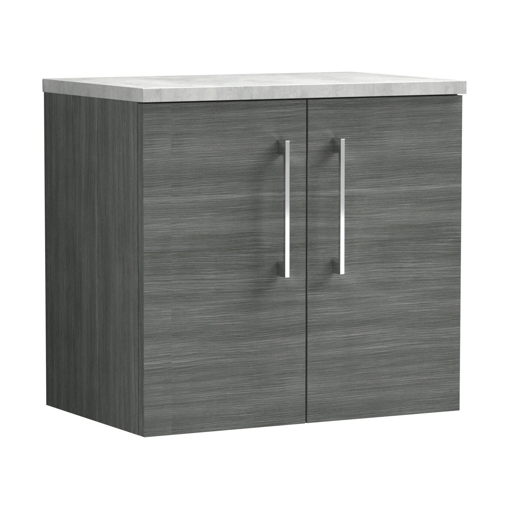 [BFLE523LBG] Balterley Level 600mm Wall Hung 2 Door Vanity Unit with Laminate Worktop for Contemporary Bathroom Storage - Anthracite Woodgrain - Cutout