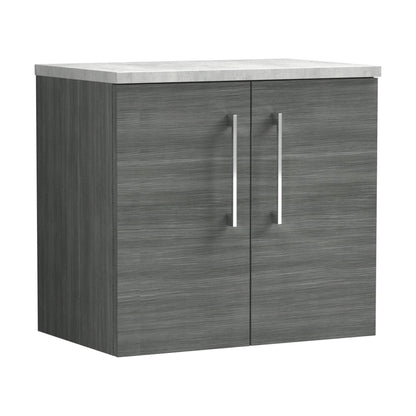[BFLE523LBG] Balterley Level 600mm Wall Hung 2 Door Vanity Unit with Laminate Worktop for Contemporary Bathroom Storage - Anthracite Woodgrain - Cutout