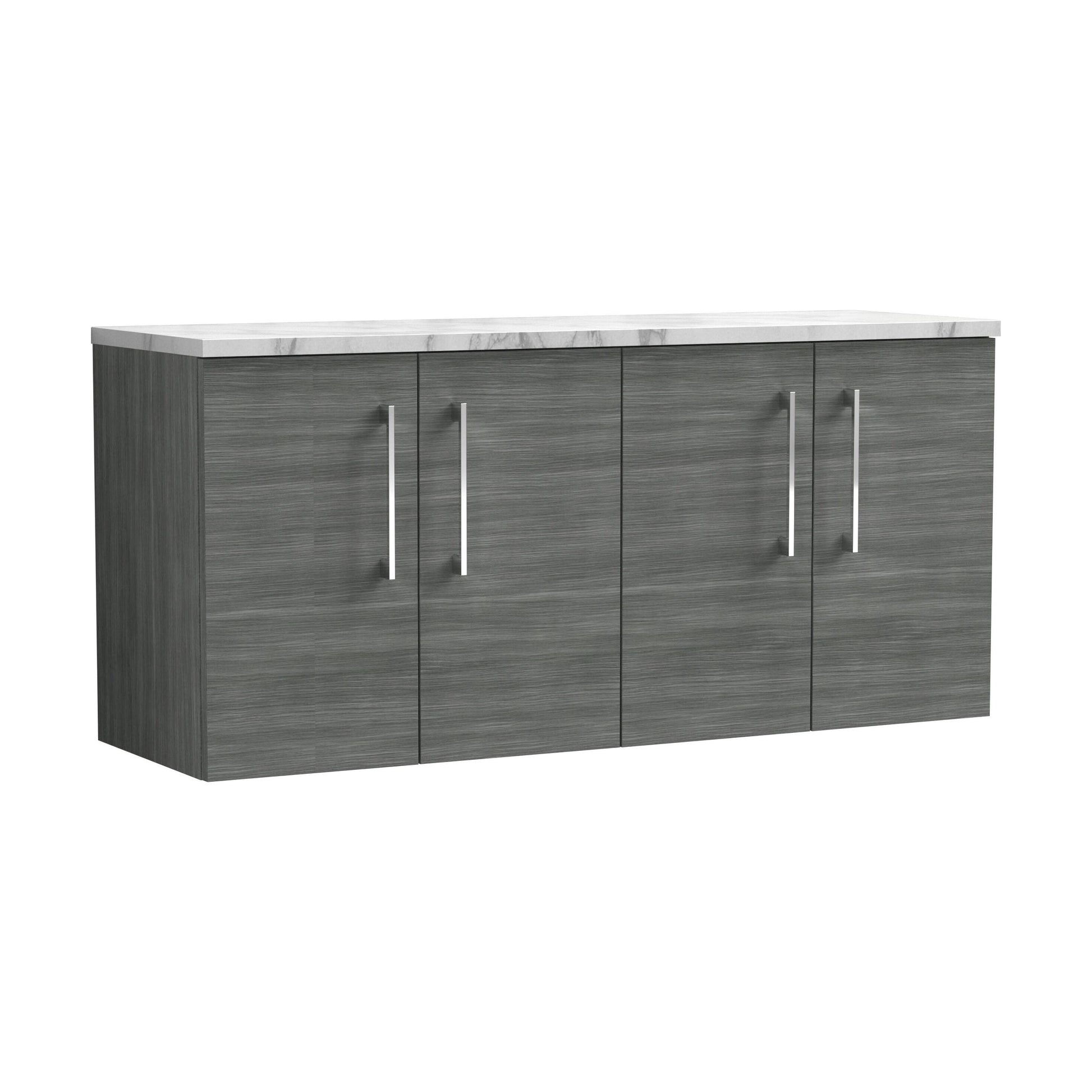 [BFLE523LCM2] Balterley Level 1200mm Wall Hung 2 Door Vanity Unit with Laminate Worktop for Modern Bathroom Storage - Anthracite Woodgrain - Cutout