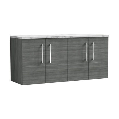 [BFLE523LCM2] Balterley Level 1200mm Wall Hung 2 Door Vanity Unit with Laminate Worktop for Modern Bathroom Storage - Anthracite Woodgrain - Cutout