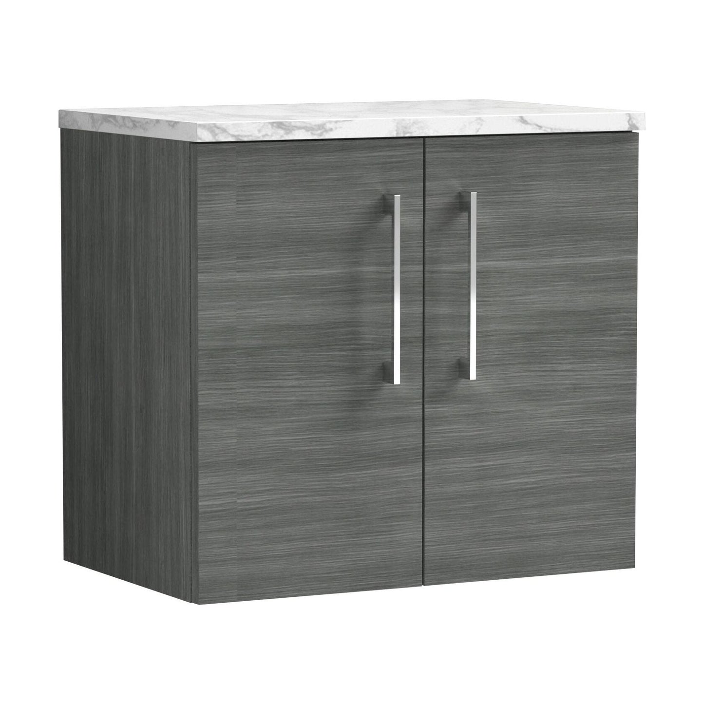 [BFLE523LCM] Balterley Level 600mm Wall Hung 2 Door Vanity Unit with Laminate Worktop for Modern Bathroom Storage - Anthracite Woodgrain - Cutout