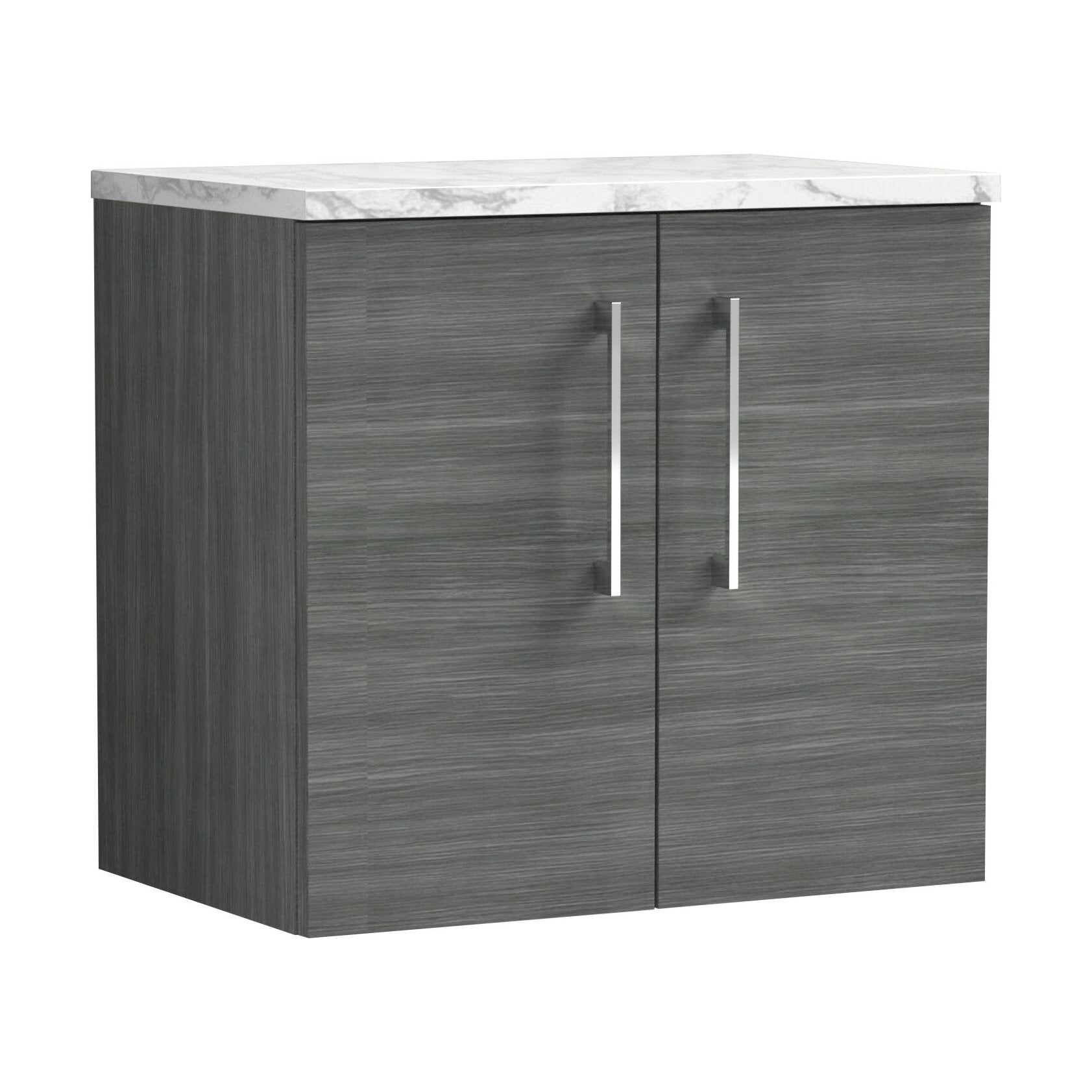 [BFLE523LCM] Balterley Level 600mm Wall Hung 2 Door Vanity Unit with Laminate Worktop for Modern Bathroom Storage - Anthracite Woodgrain - Cutout