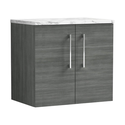 [BFLE523LCM] Balterley Level 600mm Wall Hung 2 Door Vanity Unit with Laminate Worktop for Modern Bathroom Storage - Anthracite Woodgrain - Cutout