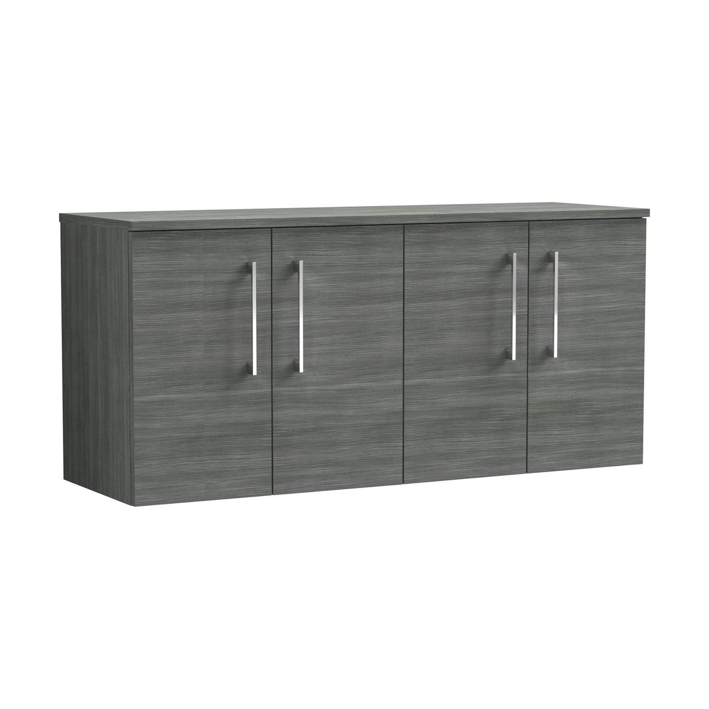 [BFLE523W2] Balterley Level Modern Bathroom 1200mm Wall Hung 4-Door Vanity Unit with Worktop, Soft Close Doors, Anthracite Woodgrain - Cutout