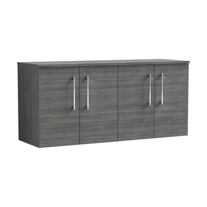 [BFLE523W2] Balterley Level Modern Bathroom 1200mm Wall Hung 4-Door Vanity Unit with Worktop, Soft Close Doors, Anthracite Woodgrain - Cutout