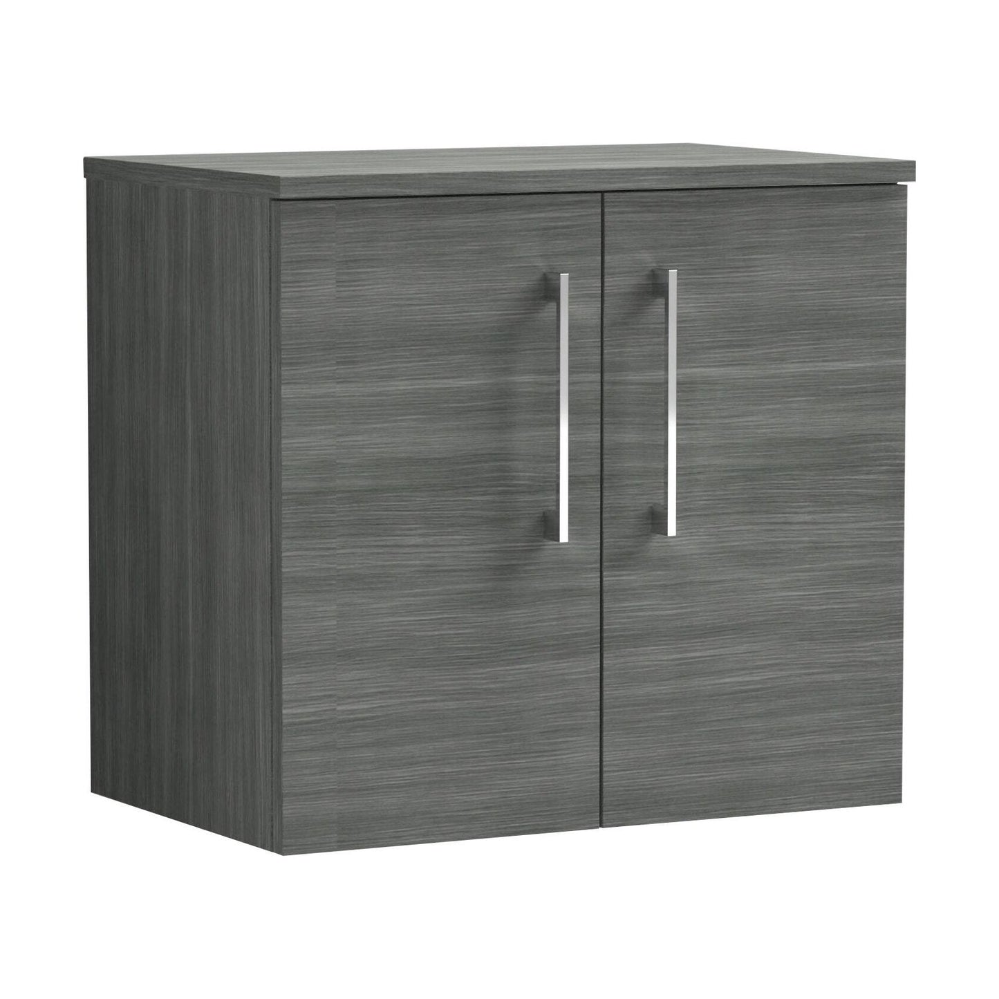 [BFLE523W] Balterley Level Modern Bathroom 600mm Wall Hung 2-Door Vanity Unit with Worktop, Soft Close Doors, Anthracite Woodgrain - Cutout