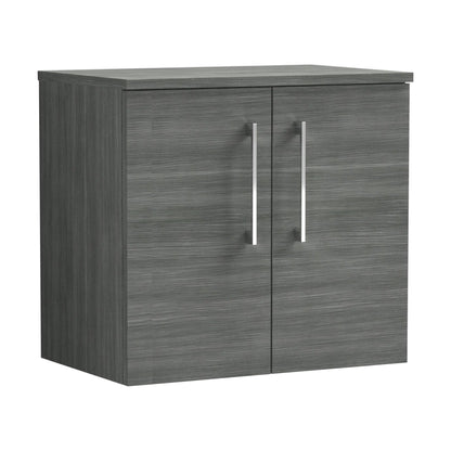 [BFLE523W] Balterley Level Modern Bathroom 600mm Wall Hung 2-Door Vanity Unit with Worktop, Soft Close Doors, Anthracite Woodgrain - Cutout