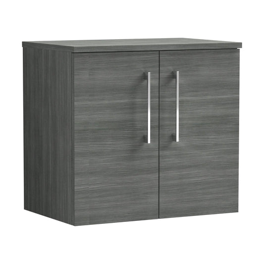 [BFLE523W] Balterley Level Modern Bathroom 600mm Wall Hung 2-Door Vanity Unit with Worktop, Soft Close Doors, Anthracite Woodgrain - Cutout
