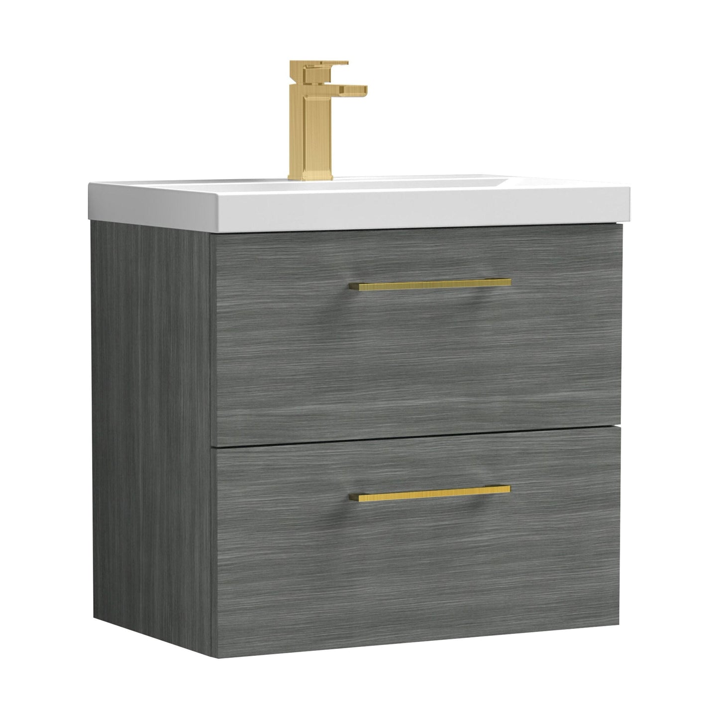 [BFLE524AH017] Bramshall Wall Hung 2 Drawer Vanity Unit with Mid-Edge Ceramic Basin - Choice of Colour, Handle Finish and Size - Cutout