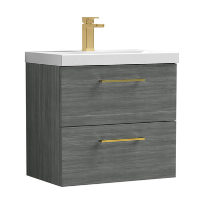[BFLE524AH017] Bramshall Wall Hung 2 Drawer Vanity Unit with Mid-Edge Ceramic Basin - Choice of Colour, Handle Finish and Size - Cutout