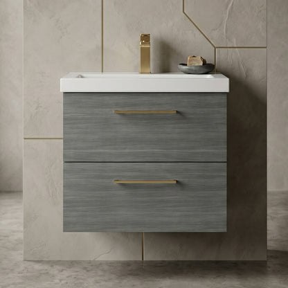 [BFLE524AH017] Bramshall Wall Hung 2 Drawer Vanity Unit with Mid-Edge Ceramic Basin - Choice of Colour, Handle Finish and Size - Silo