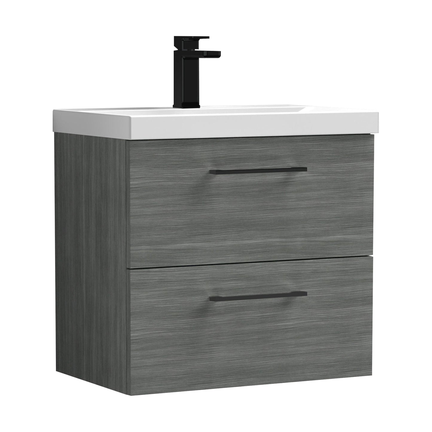 [BFLE524AH018] Bramshall Wall Hung 2 Drawer Vanity Unit with Mid-Edge Ceramic Basin - Choice of Colour, Handle Finish and Size - Cutout