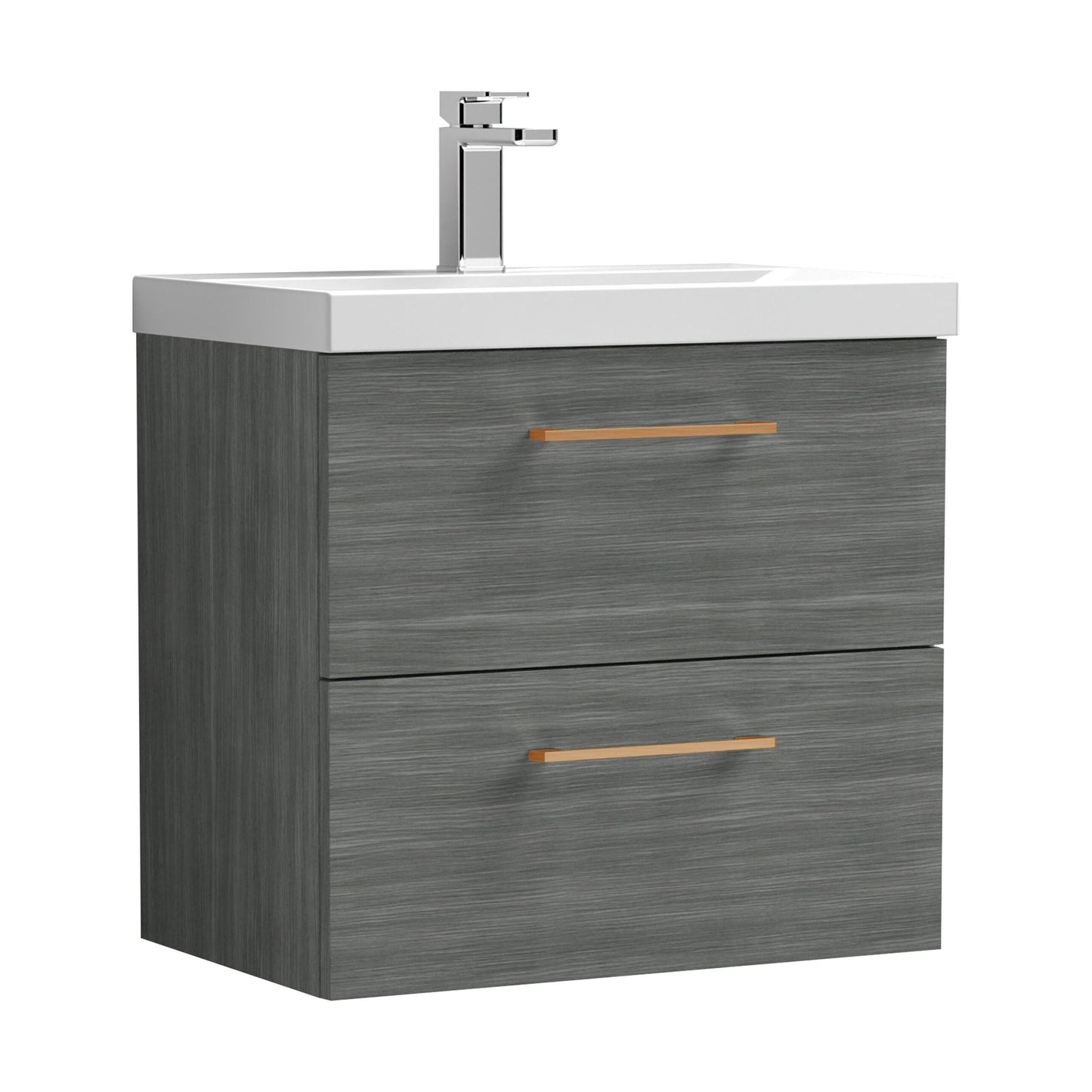 [BFLE524AH019] Bramshall Wall Hung 2 Drawer Vanity Unit with Mid-Edge Ceramic Basin - Choice of Colour, Handle Finish and Size - Cutout