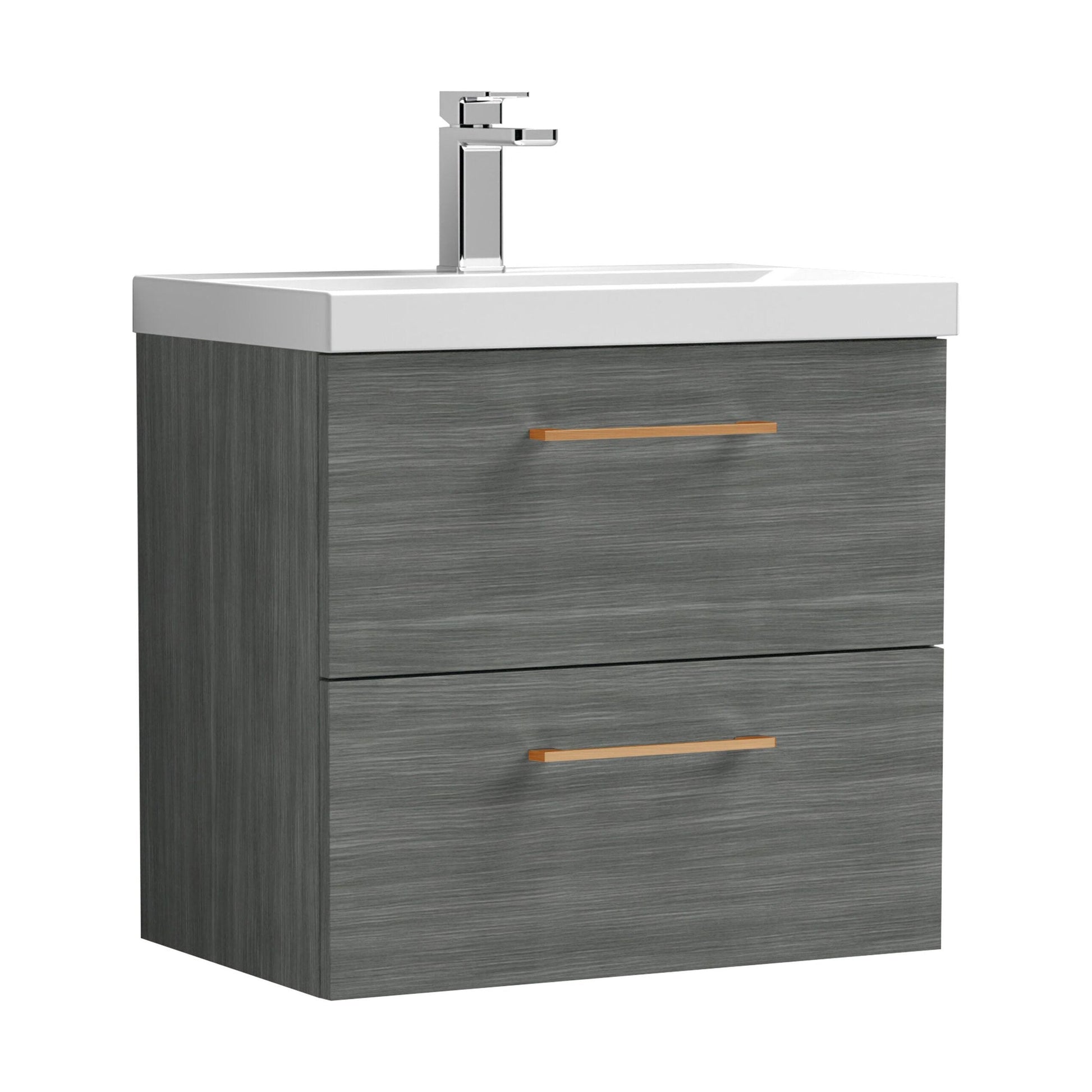 [BFLE524AH019] Bramshall Wall Hung 2 Drawer Vanity Unit with Mid-Edge Ceramic Basin - Choice of Colour, Handle Finish and Size - Cutout