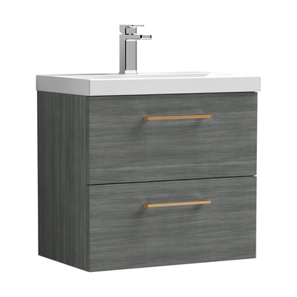 [BFLE524AH019] Bramshall Wall Hung 2 Drawer Vanity Unit with Mid-Edge Ceramic Basin - Choice of Colour, Handle Finish and Size - Cutout