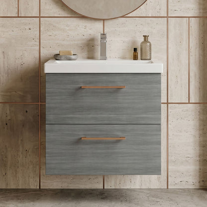 [BFLE524AH019] Bramshall Wall Hung 2 Drawer Vanity Unit with Mid-Edge Ceramic Basin - Choice of Colour, Handle Finish and Size - Silo