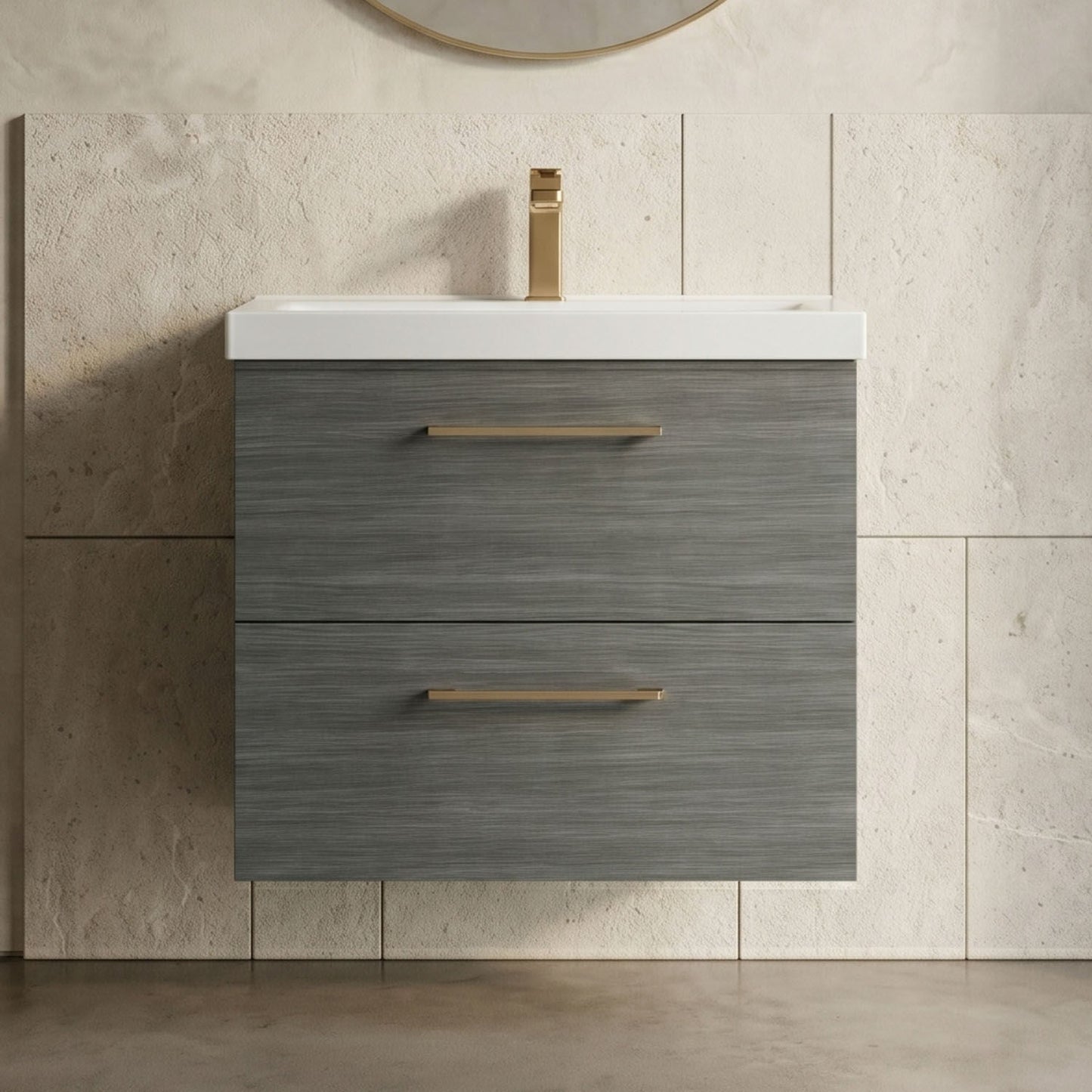 [BFLE524AH1516] Bramshall Wall Hung 2 Drawer Vanity Unit with Mid-Edge Ceramic Basin - Choice of Colour, Handle Finish and Size - Silo