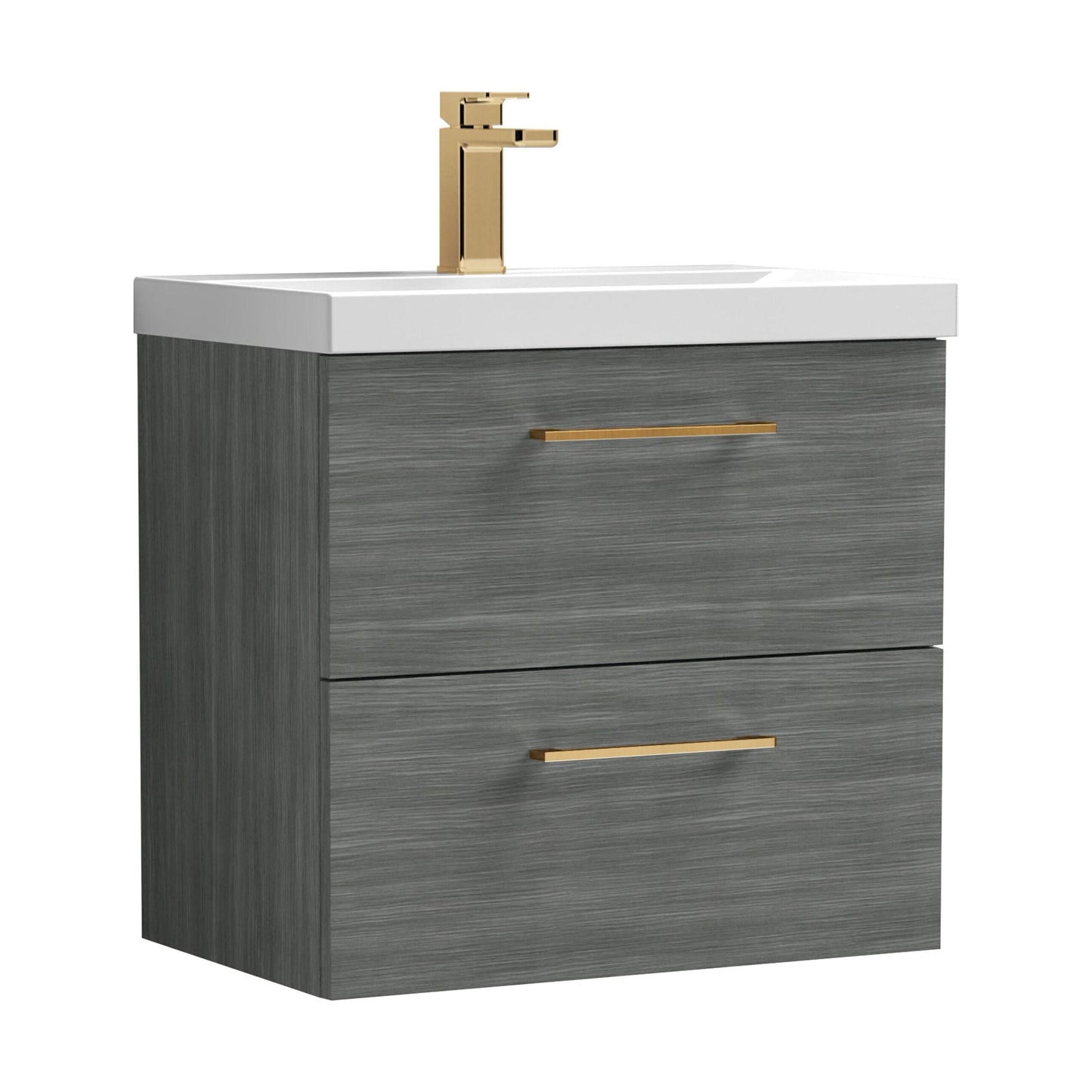 [BFLE524AH716] Bramshall Wall Hung 2 Drawer Vanity Unit with Mid-Edge Ceramic Basin - Choice of Colour, Handle Finish and Size - Cutout