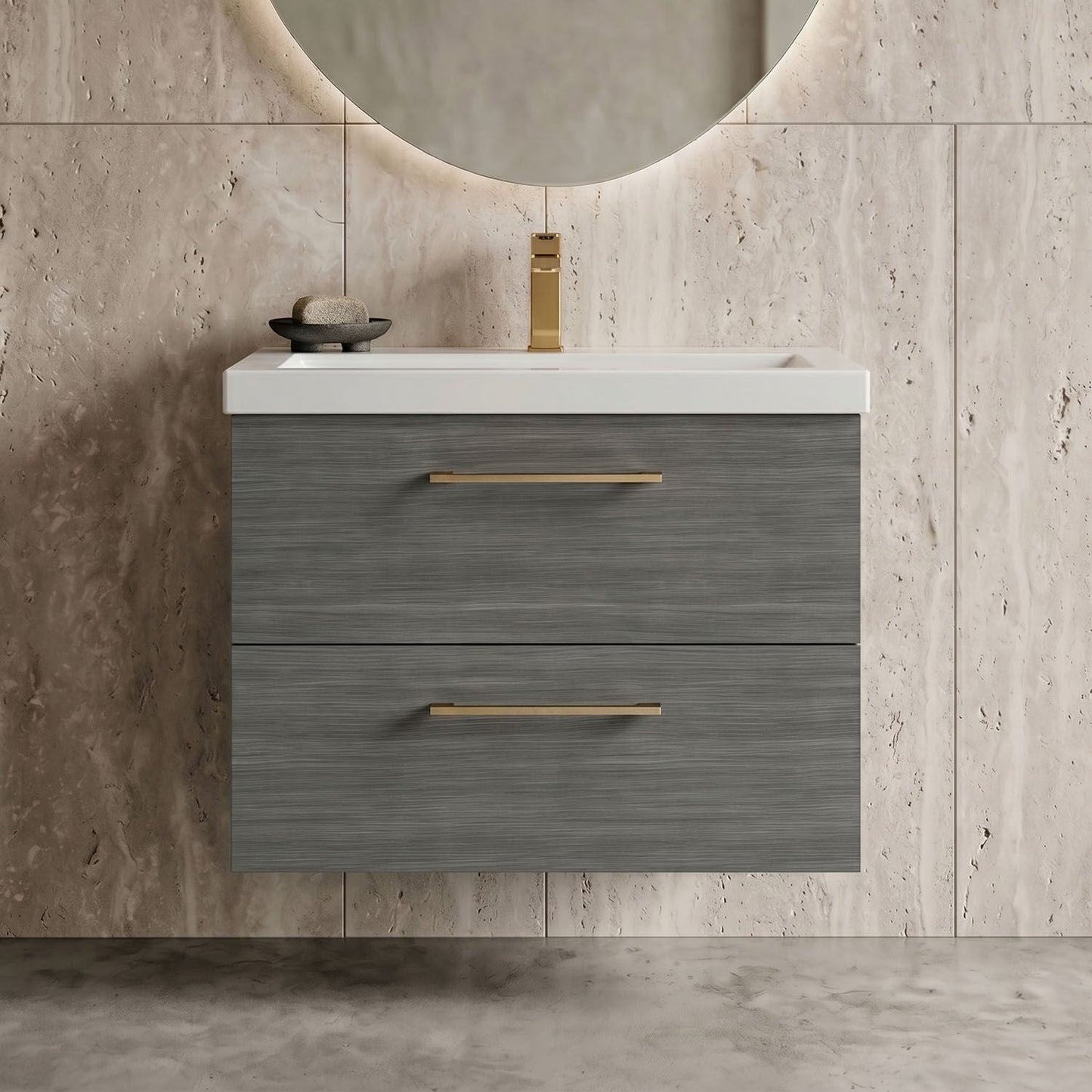 [BFLE524AH716] Bramshall Wall Hung 2 Drawer Vanity Unit with Mid-Edge Ceramic Basin - Choice of Colour, Handle Finish and Size - Silo