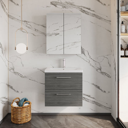 [BFLE524A] Bramshall Wall Hung 2 Drawer Vanity Unit with Mid-Edge Ceramic Basin - Choice of Colour, Handle Finish and Size - Lifestyle 1
