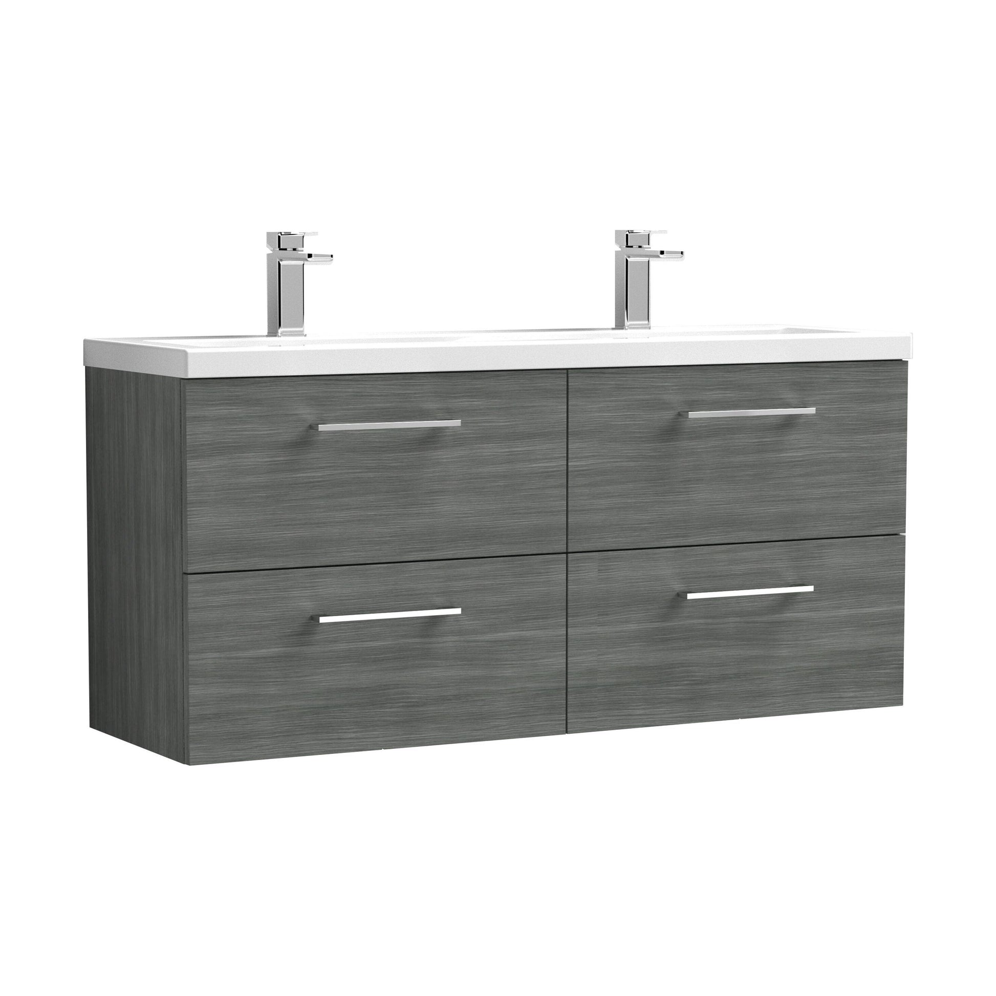 [BFLE524F2] Balterley Level 1200mm Wall Hung 4-Drawer Vanity Unit with Double Basin for Modern Bathroom Storage - Gloss White - Cutout
