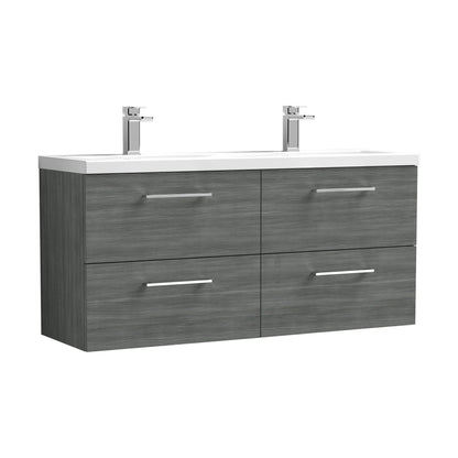 [BFLE524F2] Balterley Level 1200mm Wall Hung 4-Drawer Vanity Unit with Double Basin for Modern Bathroom Storage - Gloss White - Cutout