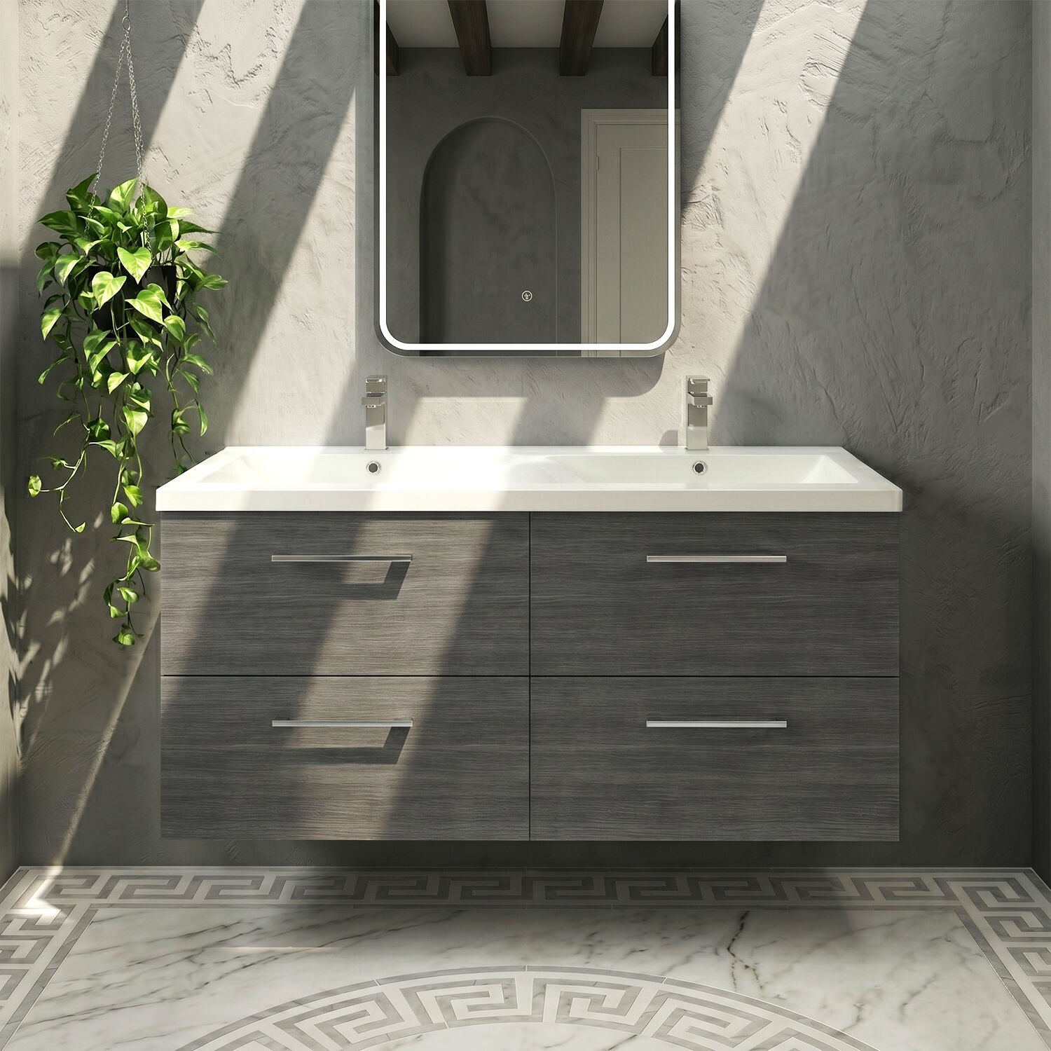 [BFLE524F2] Balterley Level 1200mm Wall Hung 4-Drawer Vanity Unit with Double Basin for Modern Bathroom Storage - Gloss White - Silo