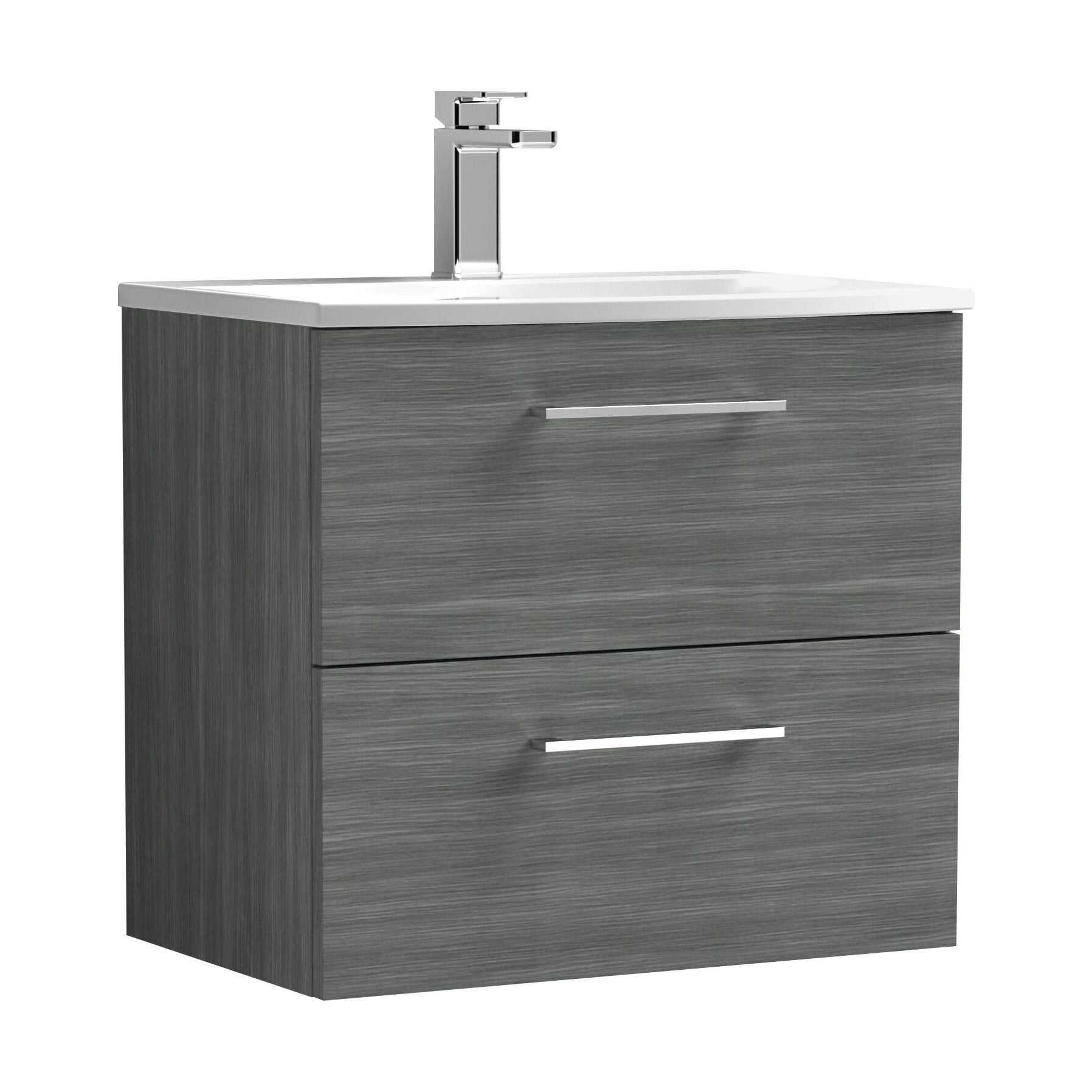 [BFLE524G] Balterley  Modern Bathroom 2 Soft Close Drawer Wall Hung Vanity & Basin, Anthracite, 600mm - Cutout