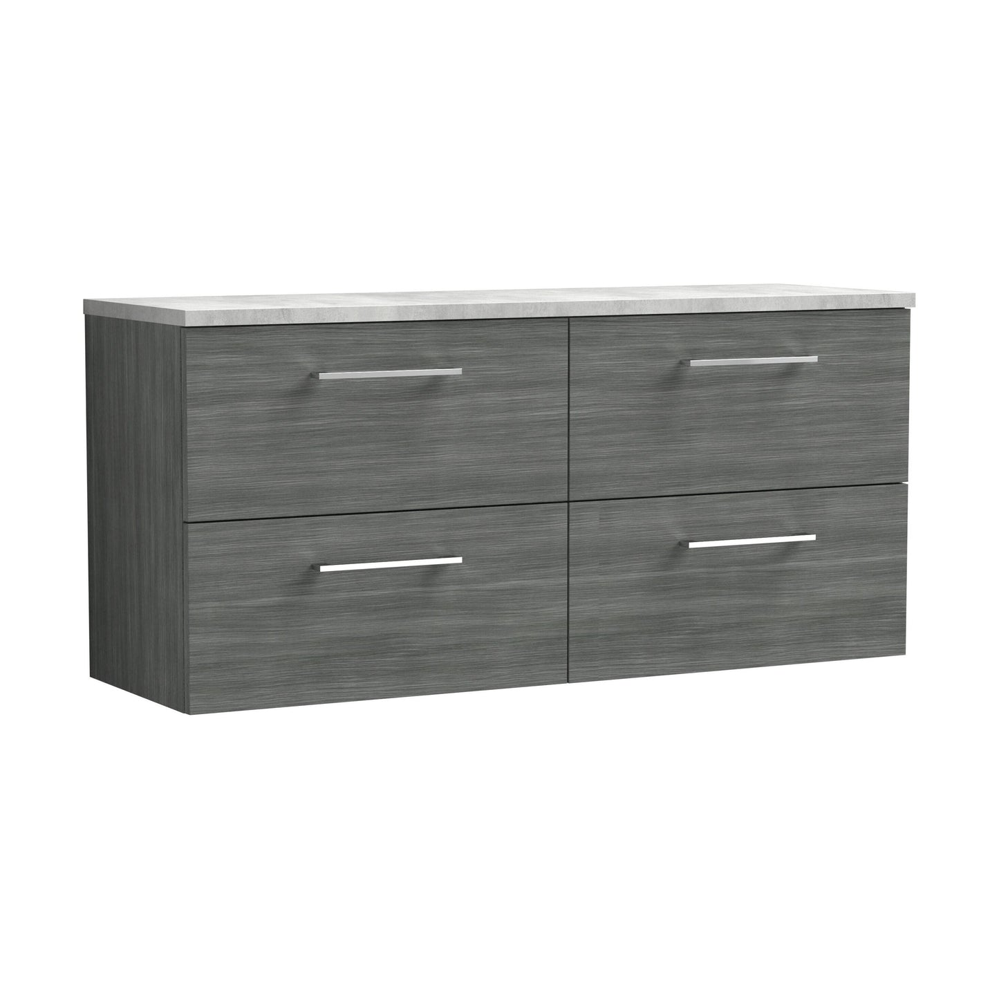 [BFLE524LBG2] Balterley Level 1200mm Wall Hung 4 Drawer Vanity Unit with Laminate Worktop for Modern Bathroom Storage - Anthracite Woodgrain - Cutout