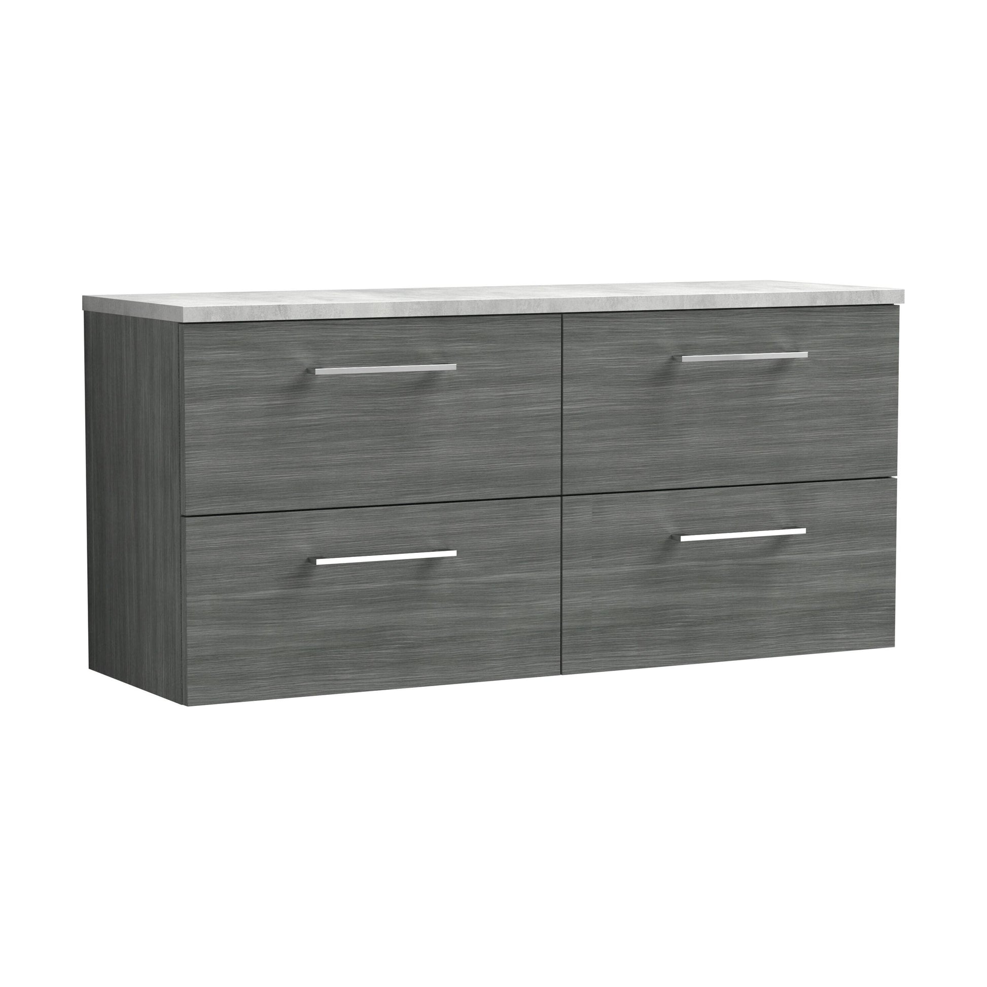 [BFLE524LBG2] Balterley Level 1200mm Wall Hung 4 Drawer Vanity Unit with Laminate Worktop for Modern Bathroom Storage - Anthracite Woodgrain - Cutout