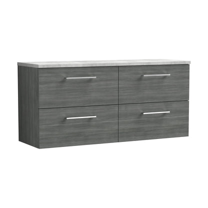[BFLE524LBG2] Balterley Level 1200mm Wall Hung 4 Drawer Vanity Unit with Laminate Worktop for Modern Bathroom Storage - Anthracite Woodgrain - Cutout
