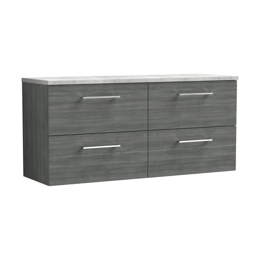 [BFLE524LBG2] Balterley Level 1200mm Wall Hung 4 Drawer Vanity Unit with Laminate Worktop for Modern Bathroom Storage - Anthracite Woodgrain - Cutout