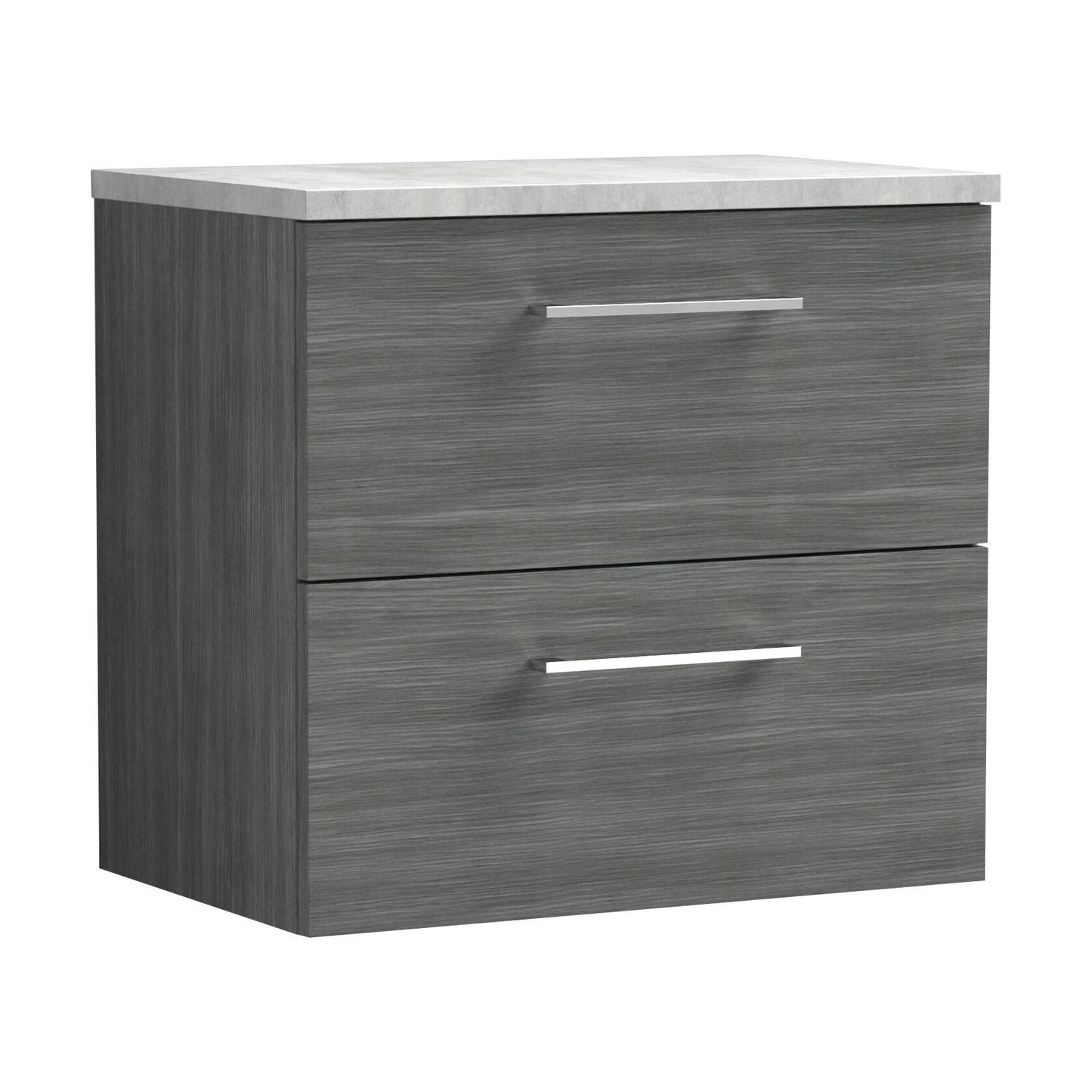 [BFLE524LBG] Balterley Level 600mm Wall Hung 2 Drawer Vanity Unit with Laminate Worktop for Modern Bathroom Storage - Anthracite Woodgrain - Cutout