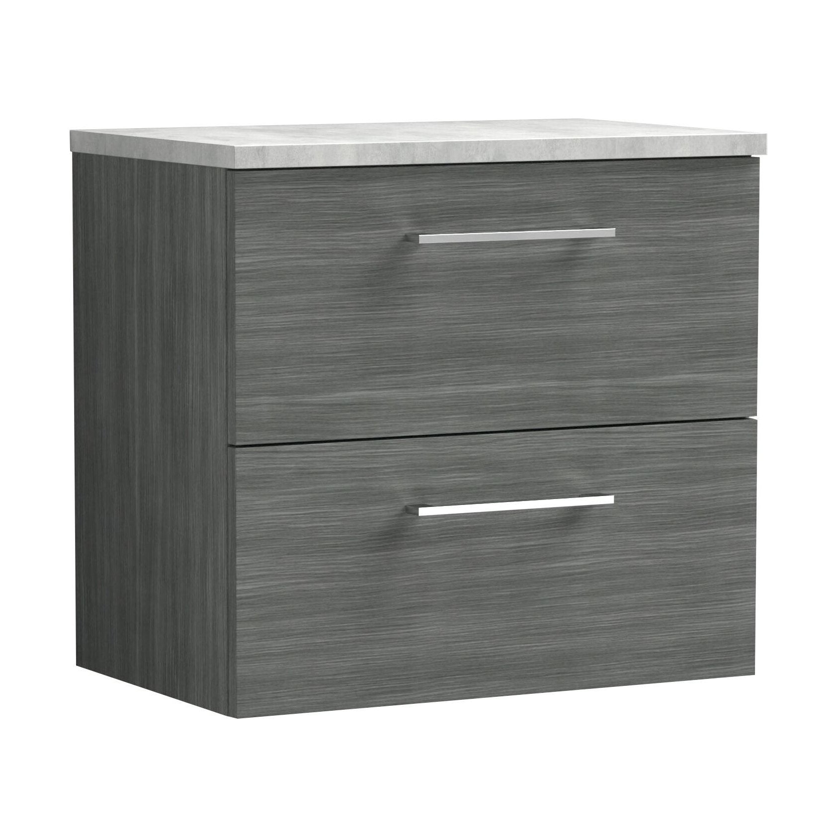 [BFLE524LBG] Balterley Level 600mm Wall Hung 2 Drawer Vanity Unit with Laminate Worktop for Modern Bathroom Storage - Anthracite Woodgrain - Cutout