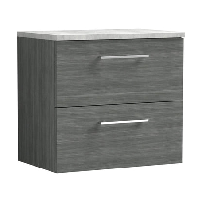 [BFLE524LBG] Balterley Level 600mm Wall Hung 2 Drawer Vanity Unit with Laminate Worktop for Modern Bathroom Storage - Anthracite Woodgrain - Cutout