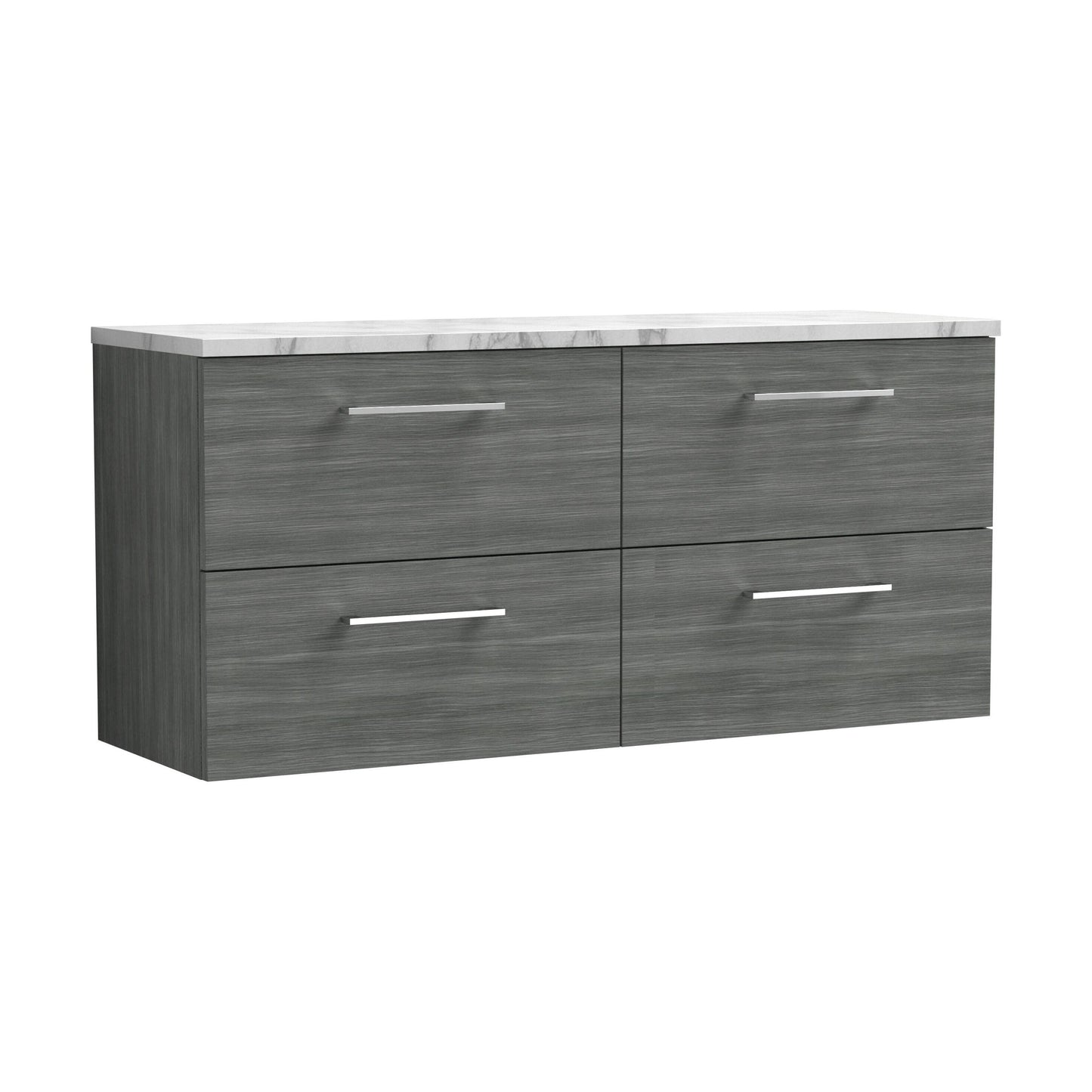 [BFLE524LCM2] Balterley Level 1200mm Wall Hung 4 Drawer Vanity Unit & Laminate Worktop for Modern Bathroom Storage - Anthracite Woodgrain - Cutout