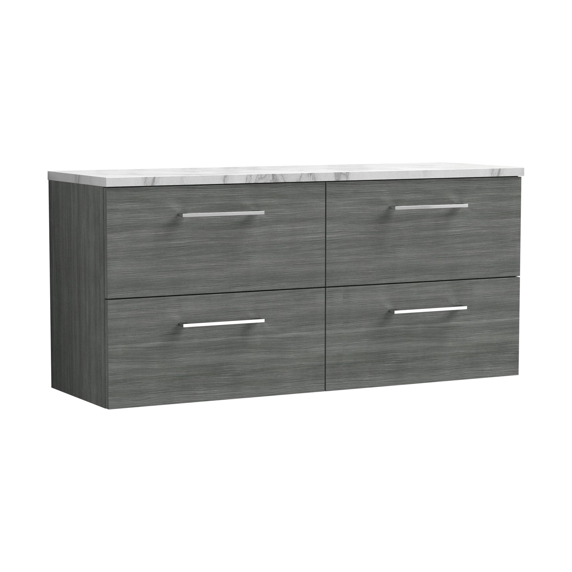 [BFLE524LCM2] Balterley Level 1200mm Wall Hung 4 Drawer Vanity Unit & Laminate Worktop for Modern Bathroom Storage - Anthracite Woodgrain - Cutout
