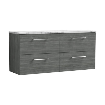 [BFLE524LCM2] Balterley Level 1200mm Wall Hung 4 Drawer Vanity Unit & Laminate Worktop for Modern Bathroom Storage - Anthracite Woodgrain - Cutout