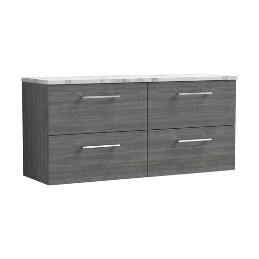 [BFLE524LCM2] Balterley Level 1200mm Wall Hung 4 Drawer Vanity Unit & Laminate Worktop for Modern Bathroom Storage - Anthracite Woodgrain - Cutout