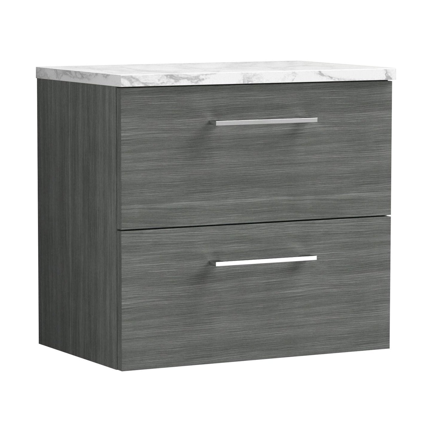 [BFLE524LCM] Balterley Level 600mm Wall Hung 2 Drawer Vanity Unit & Laminate Worktop for Modern Bathroom Storage - Anthracite Woodgrain - Cutout