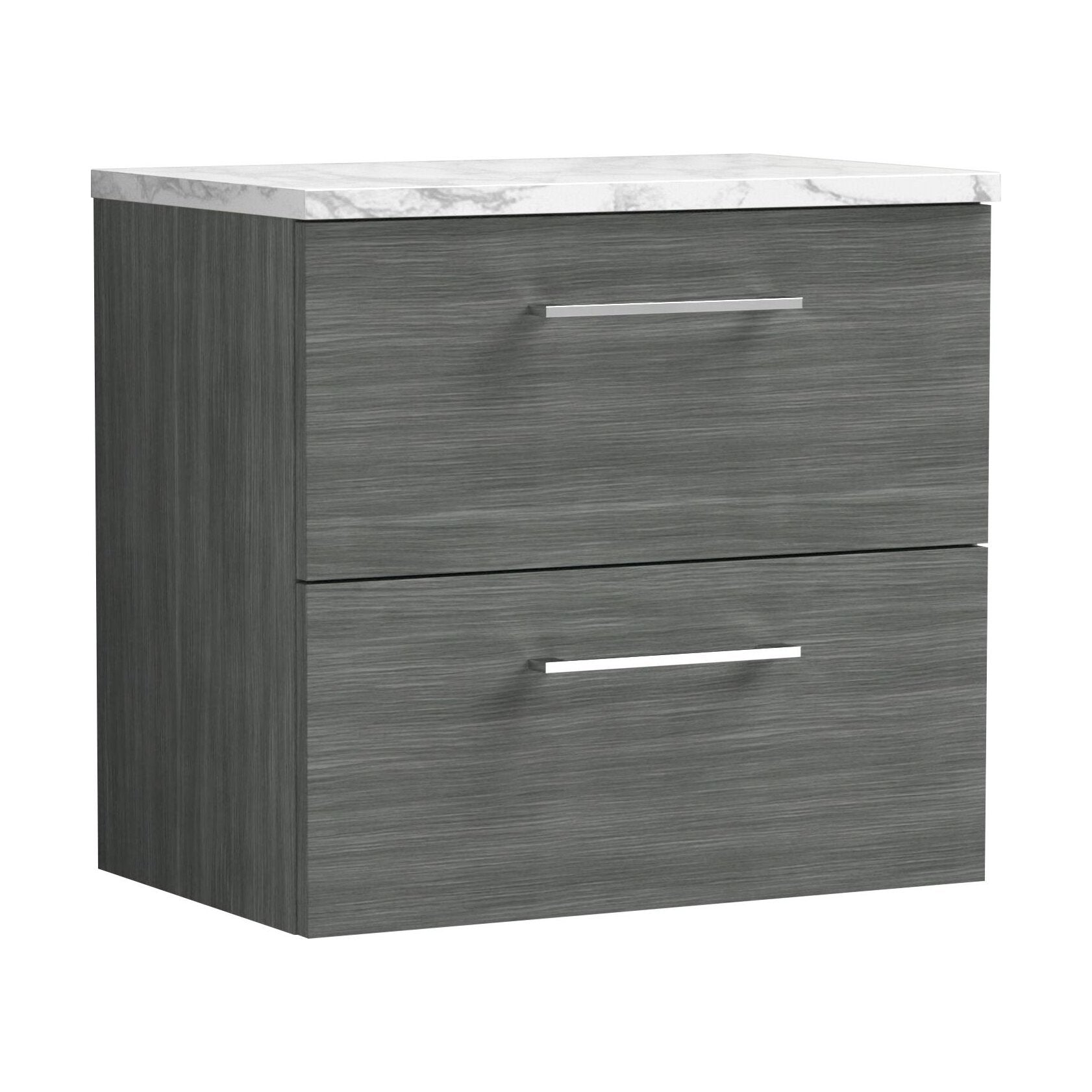 [BFLE524LCM] Balterley Level 600mm Wall Hung 2 Drawer Vanity Unit & Laminate Worktop for Modern Bathroom Storage - Anthracite Woodgrain - Cutout