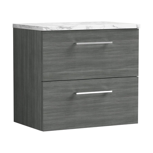 [BFLE524LCM] Balterley Level 600mm Wall Hung 2 Drawer Vanity Unit & Laminate Worktop for Modern Bathroom Storage - Anthracite Woodgrain - Cutout