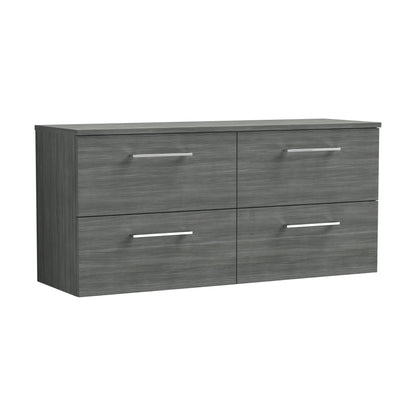 [BFLE524W2] Balterley Level Modern Bathroom 1200mm Wall Hung 4 Soft Close Drawer Vanity Unit with Worktop, 557 x 1205 x 390mm, Anthracite - Cutout